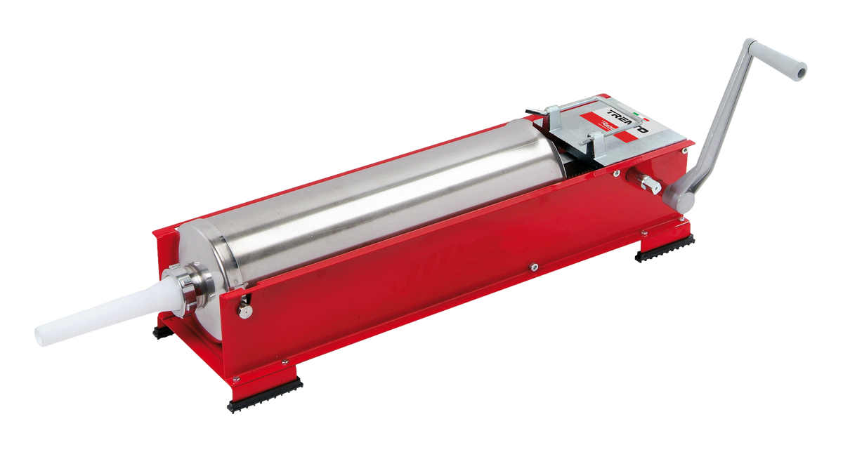 Omcan 48163 Trento Manual Sausage Stuffer, 26 lbs. Capacity, Stainless Steel, Horizontal, Red Enameled Steel | 21 - 29 lb