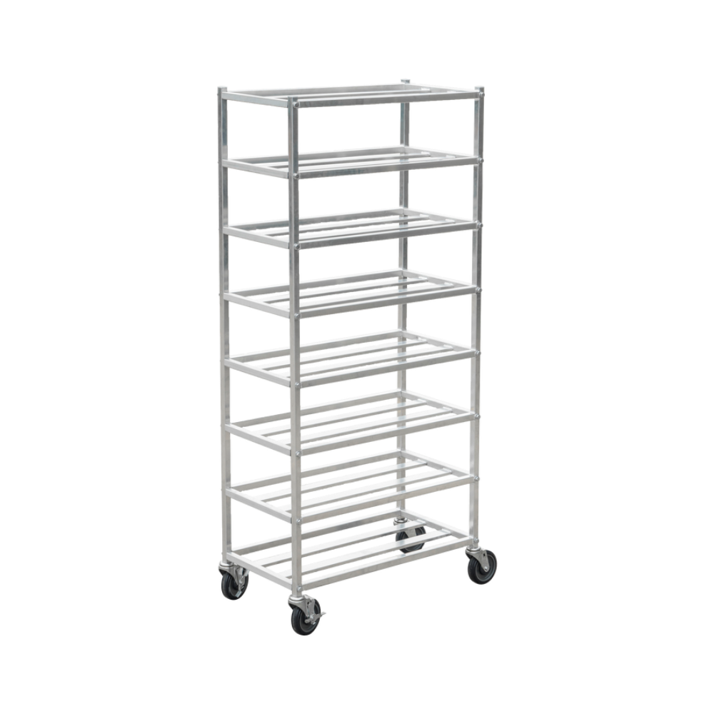 Omcan 48244 Aluminum Mobile Universal Rack w/ (8) 10" x 30" Platter Capacity