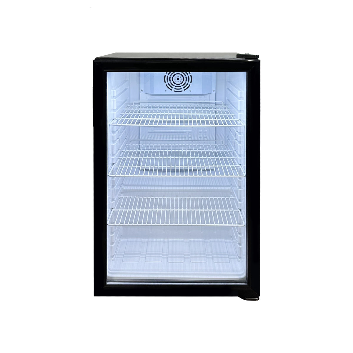Omcan 48277 Countertop Glass Door Refrigerator, 21" Black, 4.59 cu ft, R600a, 95W 110V, 32-50°F