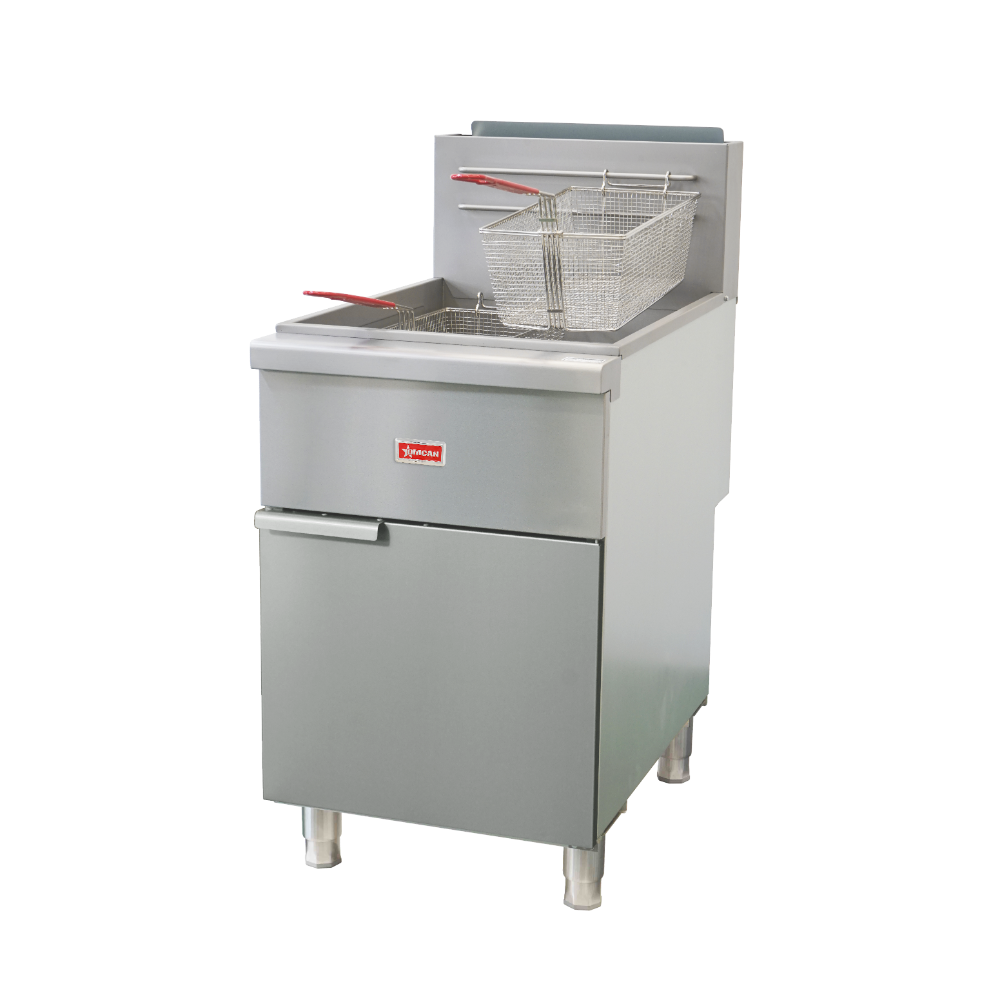Omcan 48308 21" Floor Model Gas Deep Fryer, Split Pot, Natural Gas, 75 Ibs, 120.000 BTU