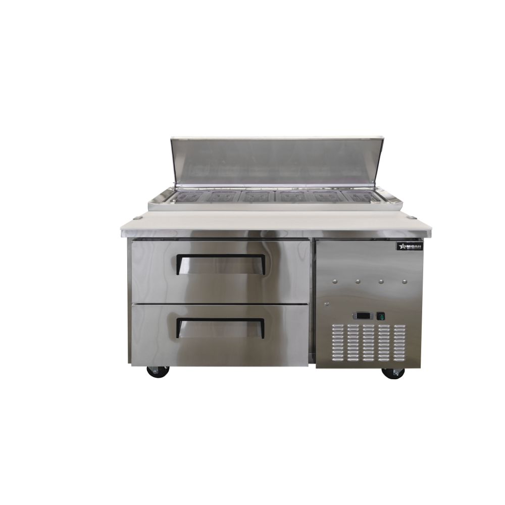 Omcan 48393 48" 1-Section Refrigerated Pizza Prep Table, 12 cu. ft., 6 Pans 1/3 Size
