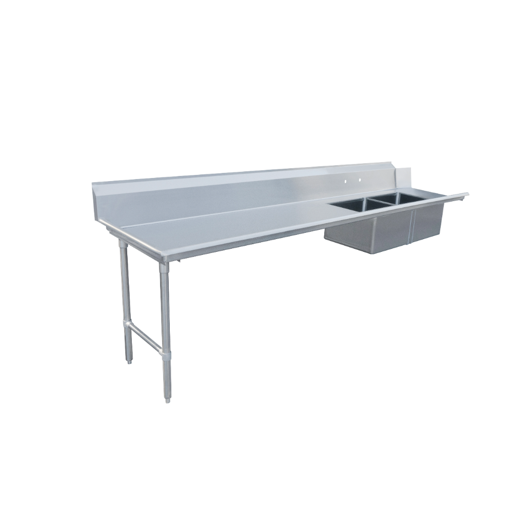 Omcan 48493 120" S.Steel Soiled Dishtable - 16 Gauge, 20"x20" 2 Pre-Rinse Sinks / Left-to-Right
