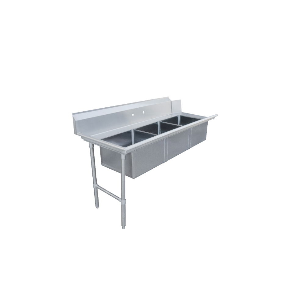 Omcan 48495 72" S.Steel Soiled Straight Dishtable - 20"x20" 3 Sinks, 16-Gauge / Left to Right