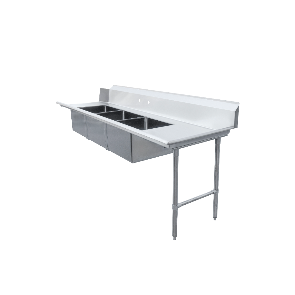 Omcan 48502 108" Soiled Straight Dishtable with (3) 20"x20" Sinks - 16 Gauge / Right-to-Left