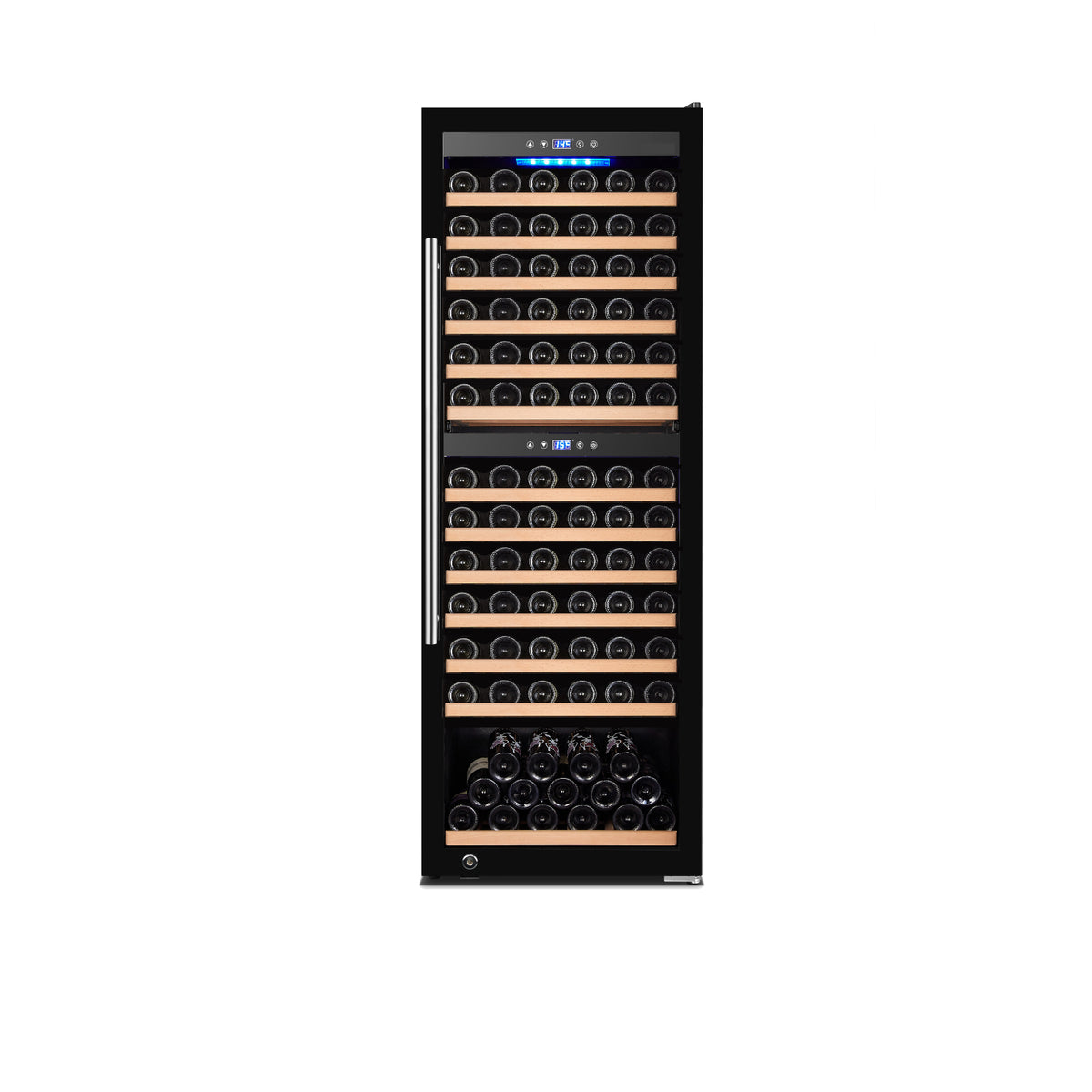 Omcan 48525 Dual-Zone Wine Cooler, 24" Black Glass Door, 126-Bottle, 41°F-68°F, R600a
