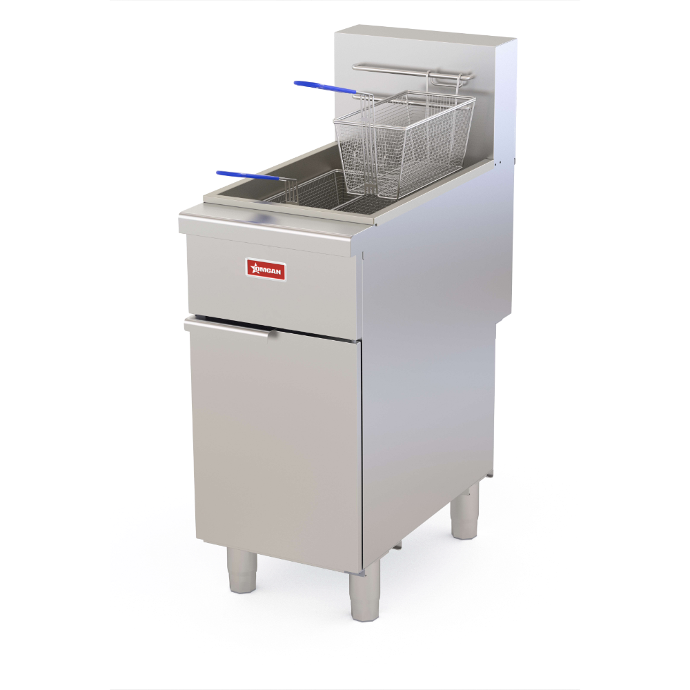 Omcan 48550 16" Floor Model Gas Deep Fryer, Full Pot, Natural Gas, 60 Ibs, 122.000 BTU