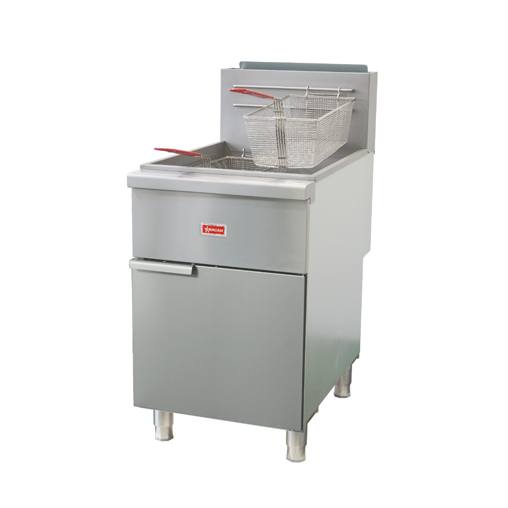 Omcan 48639 21" Floor Model Gas Deep Fryer, Split Pot, LP gas, 80 Ibs Fat Capacity, 120.000 BTU
