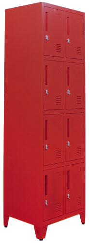 Omcan 48882 4-Tier Locker, 23"W x 18"D x 78"H, 8 Compartments, Painted Steel, Red