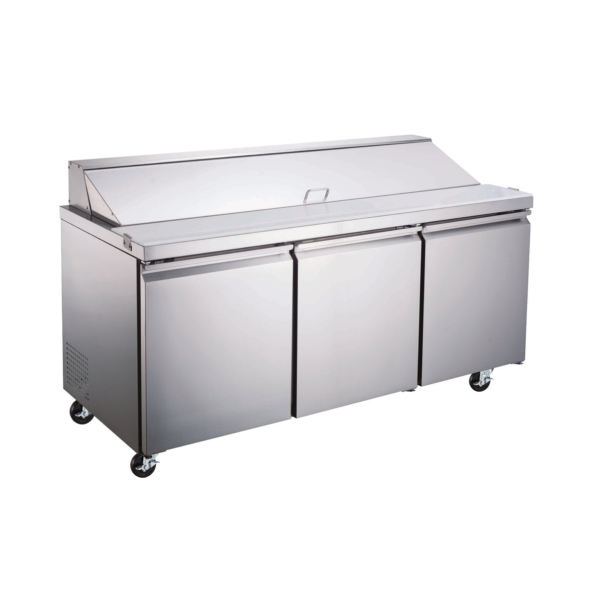Omcan 50048 70" Three Section Sandwich / Salad Prep Table w/ 3 Doors, 18 Pans