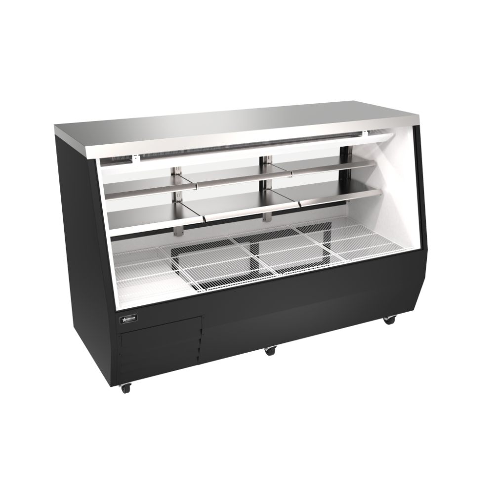 Omcan 50108 84" Deli Display Case, 35.9 cu ft / 14.5 cu ft, Black Aluminum, LED, Compressor