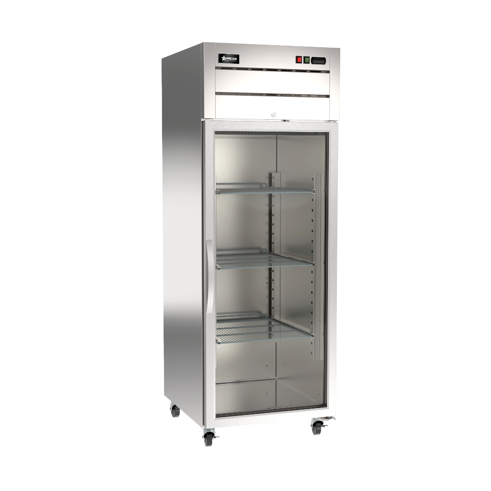 Omcan 50118 32" 1-Glass Door Reach-In Refrigerator, 21.5 cu. ft., Top Mounted, Stainless Steel