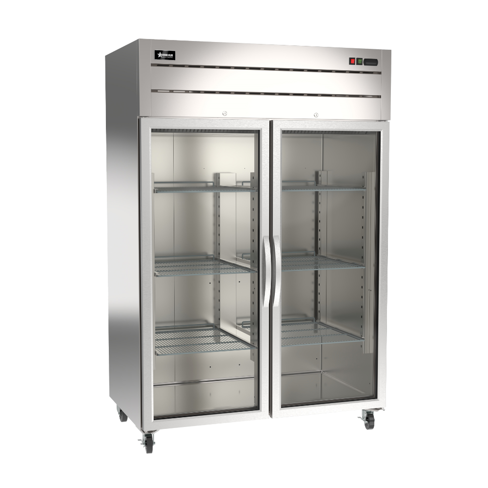 Omcan 50119 32" 2-Glass Door Reach-In Refrigerator, 43.1 cu. ft., Stainless Steel, Top Mounted