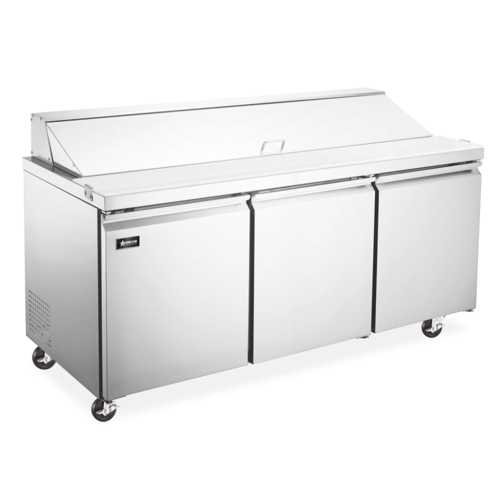 Omcan 50130 70.4" 3-Section Mega Top Sandwich Prep Table, 30 Pans, Stainless Steel