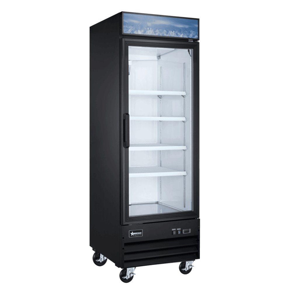 Omcan 51029 27" Glass Door Reach-In Freezer, 12.3 cu ft, Black Steel, Bottom R290, LED Light