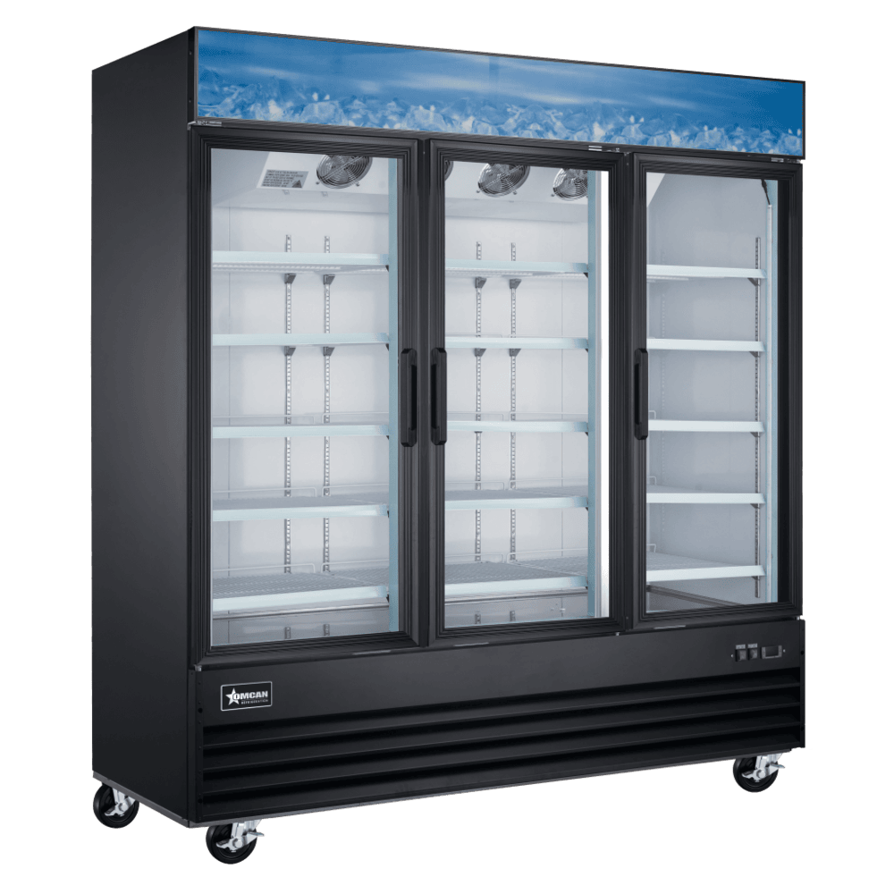 Omcan 51087 80" Three-Section Freezer, 52.3 cu ft, Black Steel, R290, LED Light, Auto Defrost