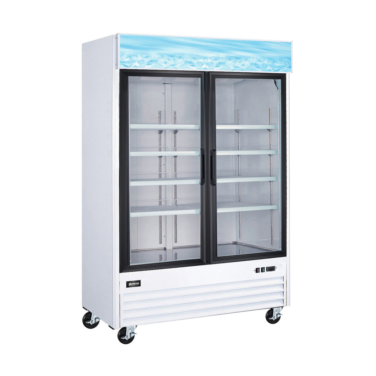 Omcan 52032 53" 2-Section Merchandiser Refrigerator w/ Glass Door, in White, 45 cu. ft.