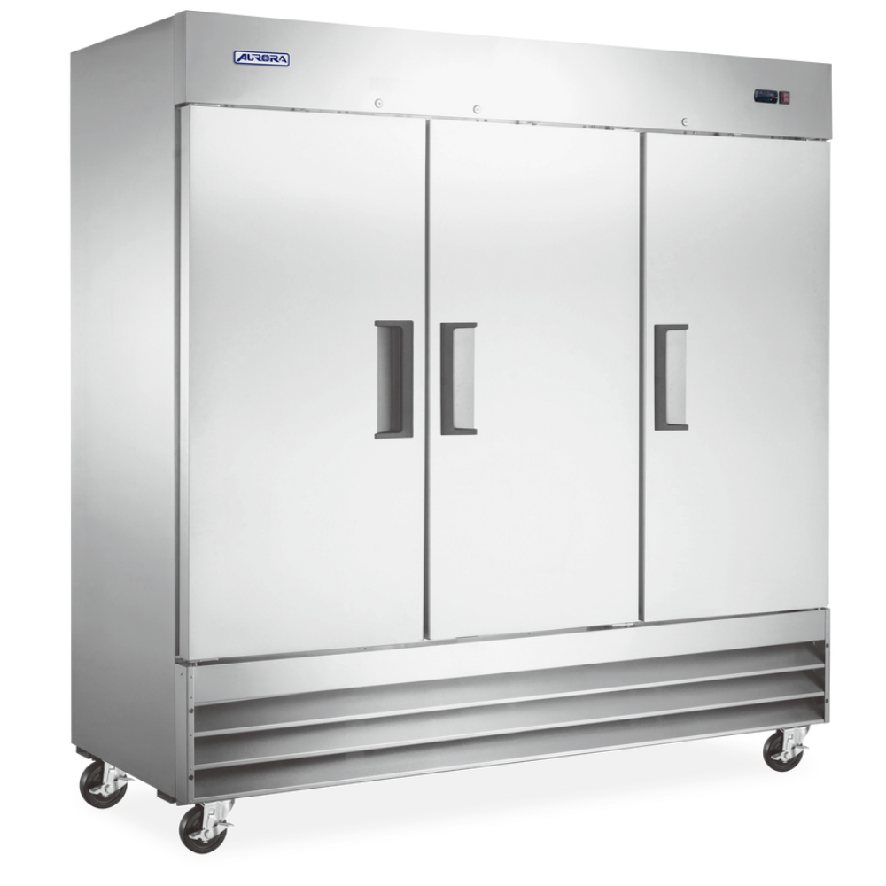 Omcan 59028 3-Solid Door Reach-In Refrigerator, 72 cu. ft., Stainless Steel | 80.9" Wide