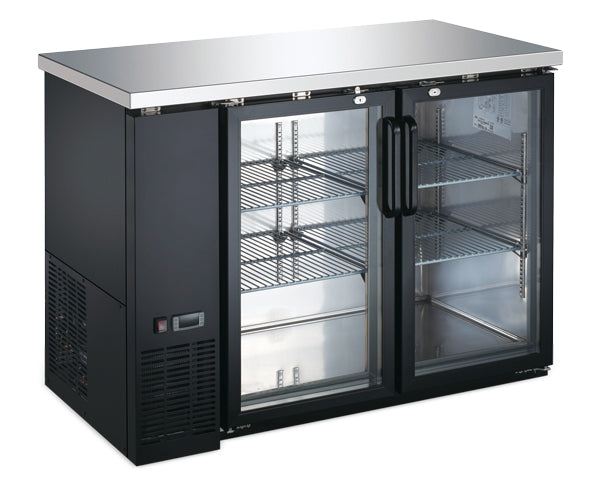 Omcan 59058 2-Sec Bar Cooler, 48-4/5" W, 11.2 cu ft, Black, Glass, R290, 33-40°F, 346W 115V