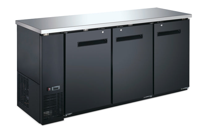 Omcan 59061 72-4/5" Back Bar Cooler, 18.5 Cu Ft, Black, 3 Doors, 33-40°F, R290, 396W 115V