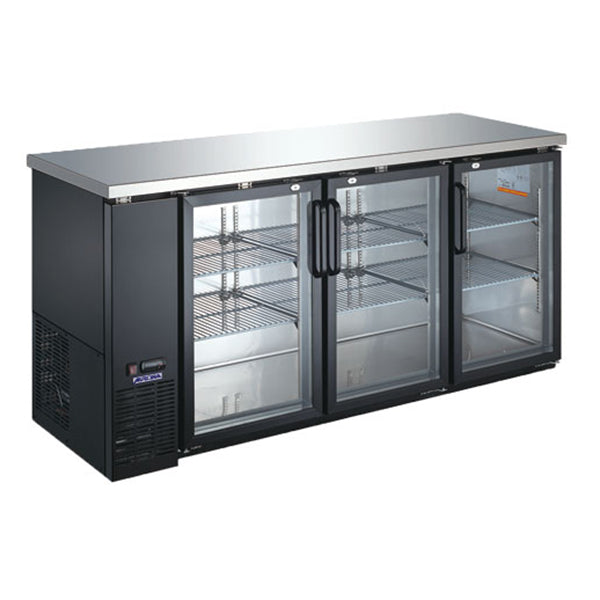 Omcan 59062 Refrigerated Back Bar Cabinet w/ 19.6 Cu Ft Capacity, 3 Glass Doors, Black | 72.8" Wide