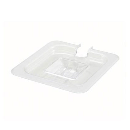 Omcan 80016 1/6 Cover - Clear Polycarbonate Handled Spoon-Notched Slotted Lid, 6-15/16" x 6-3/8"