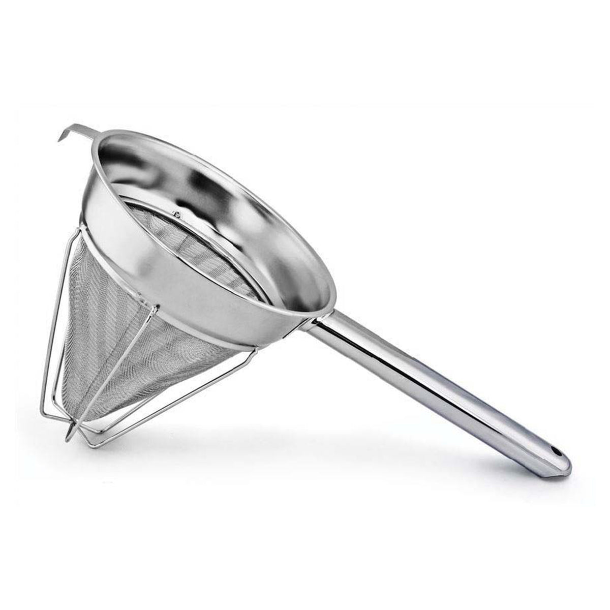 Omcan 80126 8" Fine Mesh Bouillon Strainer, Stainless Steel Chinois, Hollow Reinforced Handle