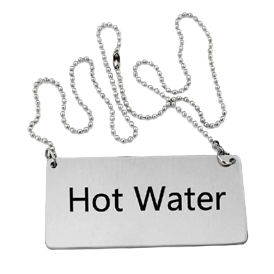 Omcan 80135 Hot Water Beverage Sign, Hanging Stainless Steel Sign with Chain - Kitchen Display