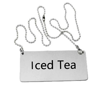 Omcan 80136 Hanging Iced Tea Beverage Sign with Chain, Stainless Steel - Coffee Service