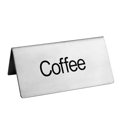 Omcan 80139 Beverage Tent Sign - Coffee Text, Stainless Steel Metal, Printed Tabletop Sign