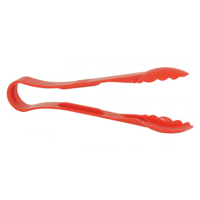Omcan 80160 Plastic Serving Tongs, 12" Scallop Grip, Red Polycarbonate, NSF