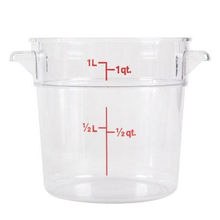 Omcan 80208 Food Storage Container - 1 Qt Round Clear Polycarbonate, No Lid | 1 - 2 qt capacity