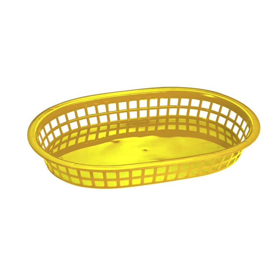 Omcan 80357 Fast Food Basket - Oval Yellow Plastic Platter, 10-3/4" x 7-1/4" x 1-1/2", 9" Size