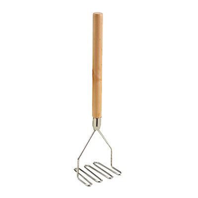 Omcan 80396 Potato Masher, 4-1/2" Nickel Head, 17-3/4" Chrome Wood Handle, Zig Zag, 17" Length