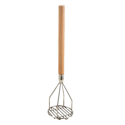 Omcan 80399 Potato Masher - Round 5" Nickel Plated Bowl, 24-1/2" Chrome Wood Handle, 24" Length