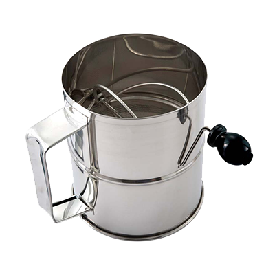 Omcan 80424 Rotary Sifter - 8 Cup, 7.75" x 9" x 7" Stainless Steel, Mesh Reinforced Crank Handle