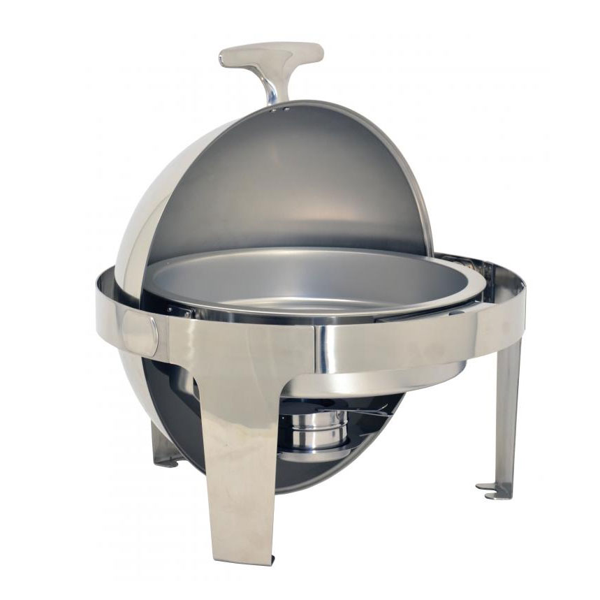 Omcan 80527 Chafing Dish - 6 Qt (1.5 Gal) Round Stainless Steel, Roll-Top Lid, Steam & Water Pans | 6 qt = 1-1/2 gal