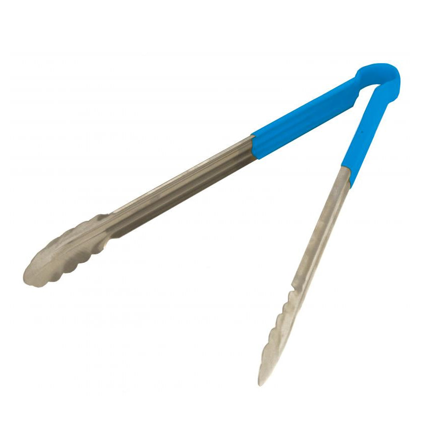 Omcan 80548 Utility Tongs - 12" Stainless Steel, Blue Coated Handle, 12-13" Length, Kitchen Tool