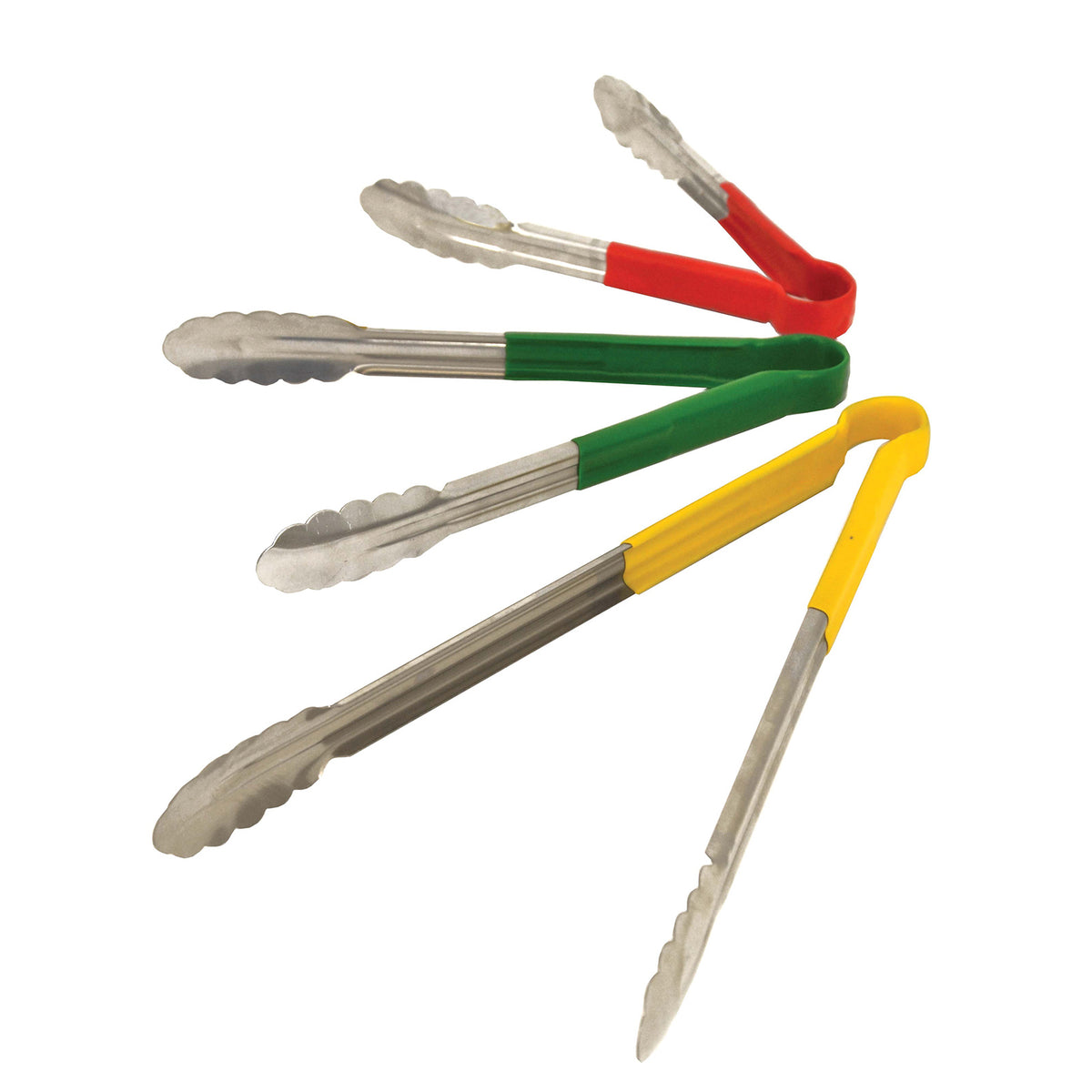 Omcan 80549 Utility Tongs - 14-16" Stainless Steel Tongs with Green Plastic Coated Handle