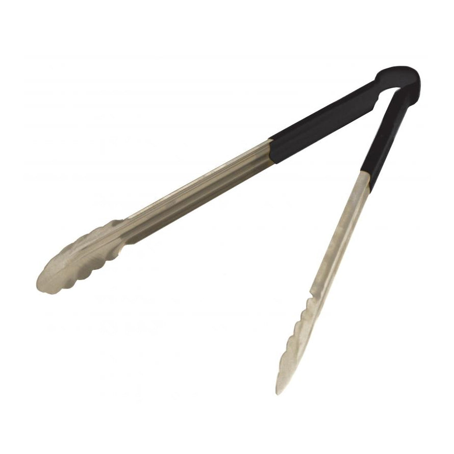 Omcan 80550 Utility Tongs, 16" Stainless Steel, Black Plastic Coated Handle