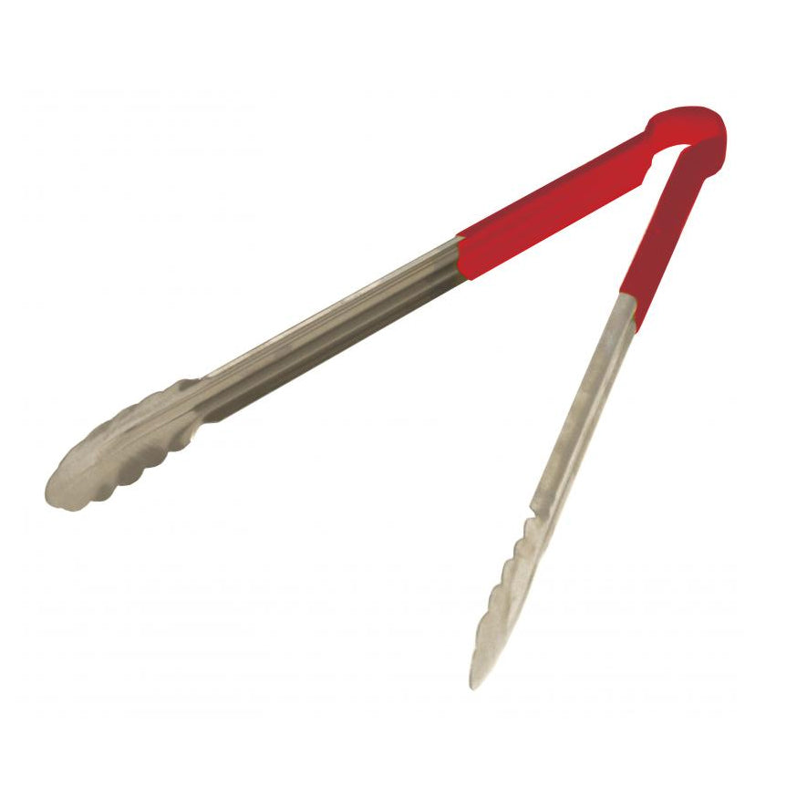 Omcan 80551 Utility Tongs - 16" Stainless Steel, Red Coated Handle, 14-16" Length, Utensil
