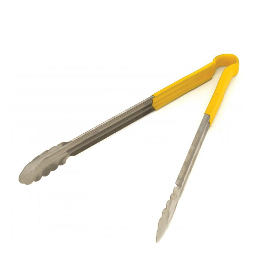 Omcan 80552 Utility Tongs - 16" Stainless Steel, Yellow Plastic Coated Handle, 14-16" Length