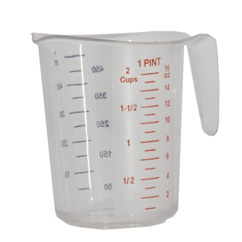 Omcan 80571 Measuring Cup, 1 Pint (500ml) PC, Dishwasher Safe, Raised Qt/Liter Markings | 16 oz = 2 cup