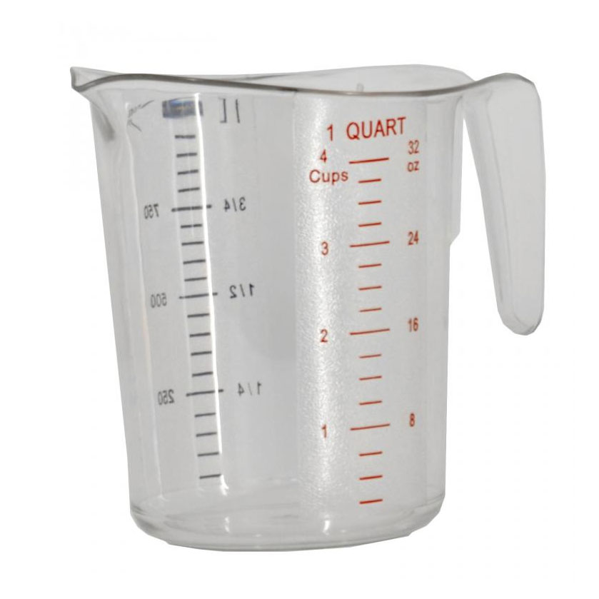 Omcan 80572 Measuring Cup - 1 Qt (1000ml) Clear Plastic, Qts/Liters Marks, Dishwasher Safe | 32 oz = 4 cup