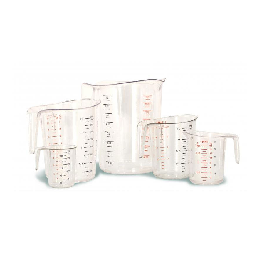 Omcan 80575 5-Piece Clear Polycarbonate Measuring Cups Set, 1C,1P,1Q,2Q,4Q, Stackable, Dishwasher Safe | various sizes / set