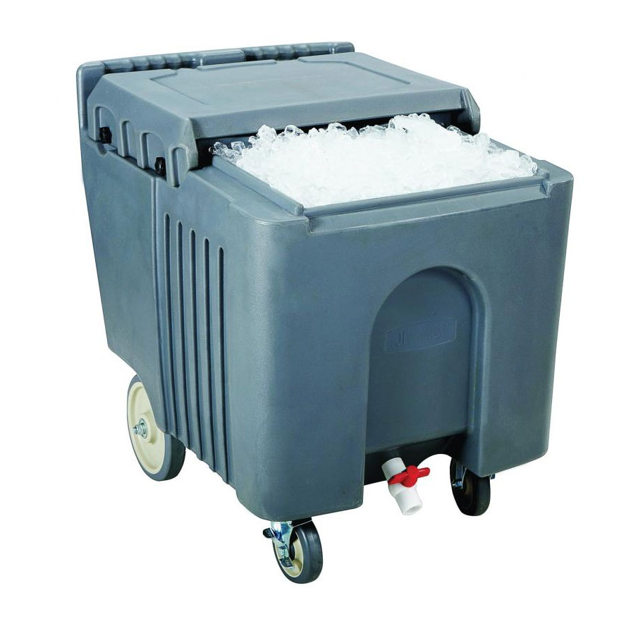 Omcan 80585 Plastic Mobile Ice Bin / Ice Caddy, 125 lb, Granite Gray | 23" Wide