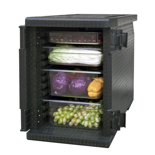 Omcan 80634 Insulated Food Carrier, Black Polypropylene, Stackable, 7.8" Pan Height