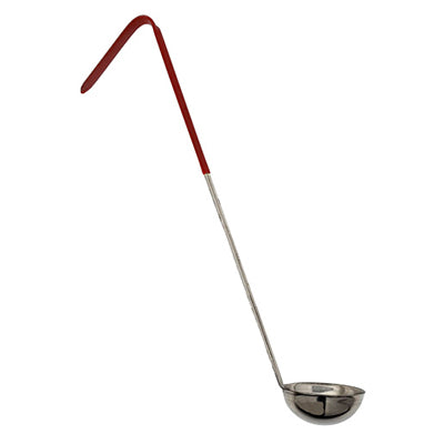 Omcan 80762 One-Piece Stainless Steel Ladle, 2-Oz, Red Handle, Durable Kitchen Utensil | 2 to 5 oz