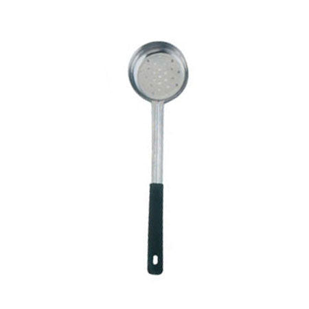 Omcan 80785 6 Oz One-Piece Stainless Steel Perforated Portion Control Spoon with Black Handle