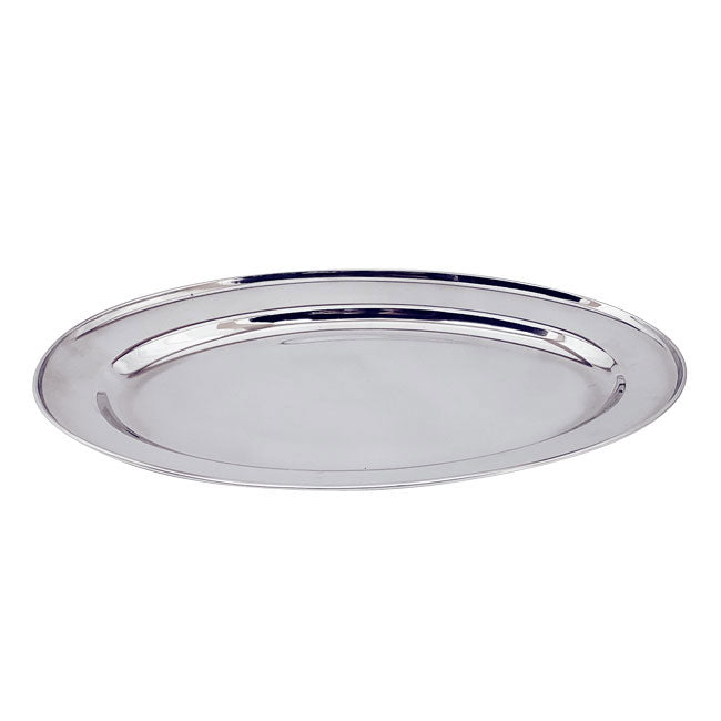 Omcan 80810 Oval Stainless Steel Platter, 21 5/8" x 15" Serving Tray, Metal Dinnerware