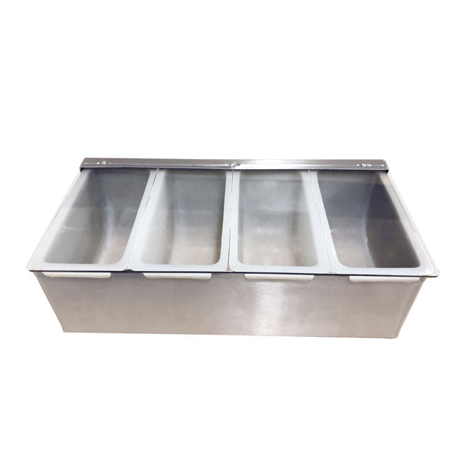 Omcan 80865 Condiment Bar Holder - 4-Compartment Stainless Steel Base with Clear Cover, 12" Wide